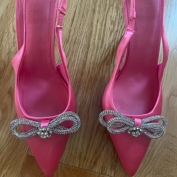 Holiday Pink Sparkle Heels with Rhinestone Bow - Picture 2 of 3